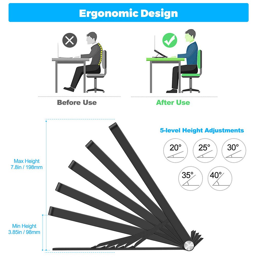 5 Gears Adjustable Laptop Stand Portable Engineering Plastic Folding Desktop Holder Tablet Bracket for Laptop Notebook