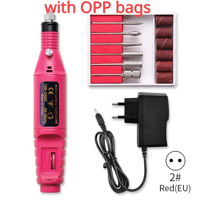 Mini máquina pulidora eléctrica para uñas, herramienta de manicura para pulir esmalte de uñas, elimina la piel muerta y pedicura: Set B red-EU