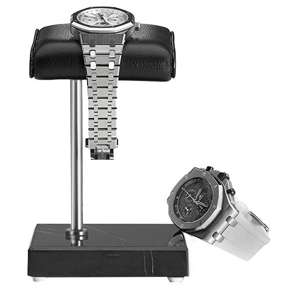 Marmer & PU Horloge Houder Stand Type 7 Zwart Walnoot + Goud - Luxe Display