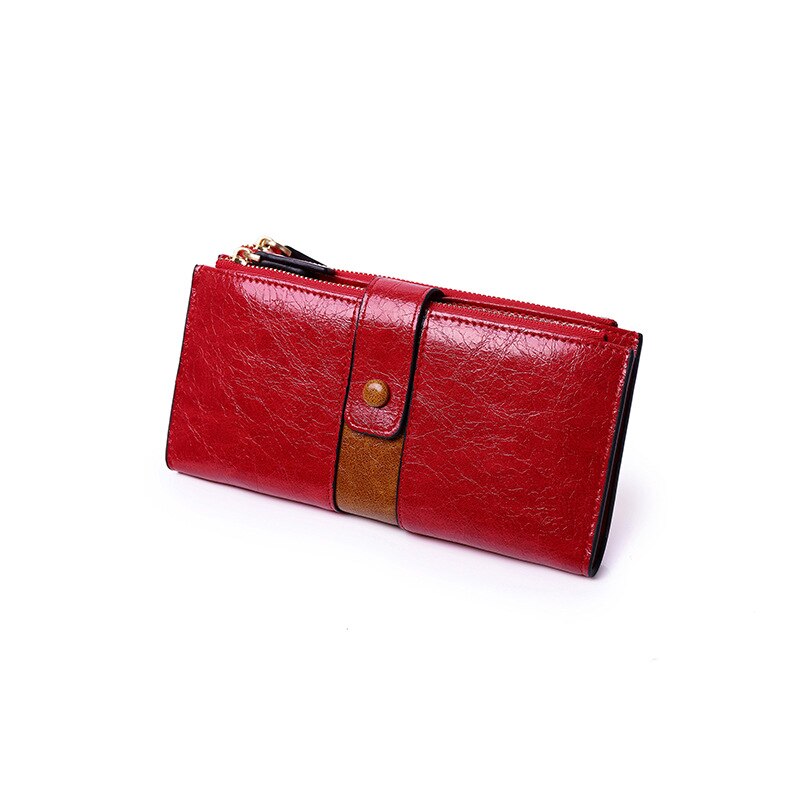 Carteira de couro longo das mulheres grande capacidade telefone procket titular do cartão carteiras bolsa feminina embreagem zíper marca designer bolsas: Vermelho