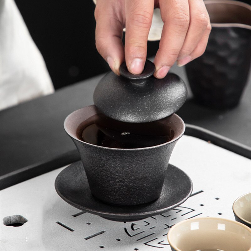 Retro Pottery Gaiwan Teacup Handmade Ceramics Tea Bowl Household Teaware Travel Drinkware Personal Cup Chinese Tea Ceremony