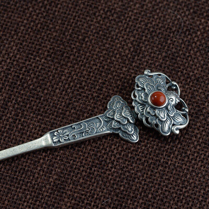 Bocai  s925 haarnadeln aus sterlingsilber mit anhänger, reichhaltige blumen, südlicher rutil-kopfschmuck, reines silber, damen-edelstein-haarnadelschmuck