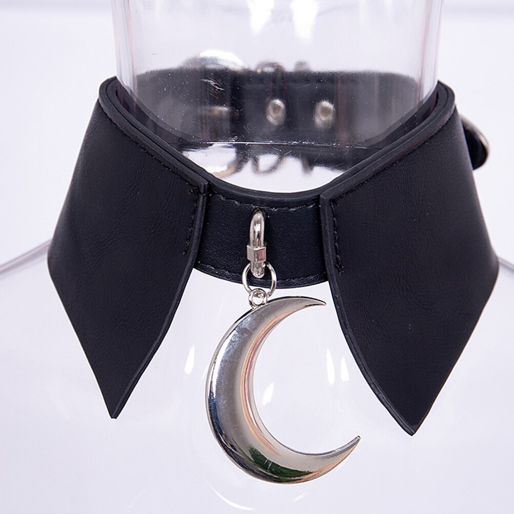 Punk Women Necklace PU Leather Chic Moon Pattern Women Collar Belt Choker Gothic Necklace: Default Title