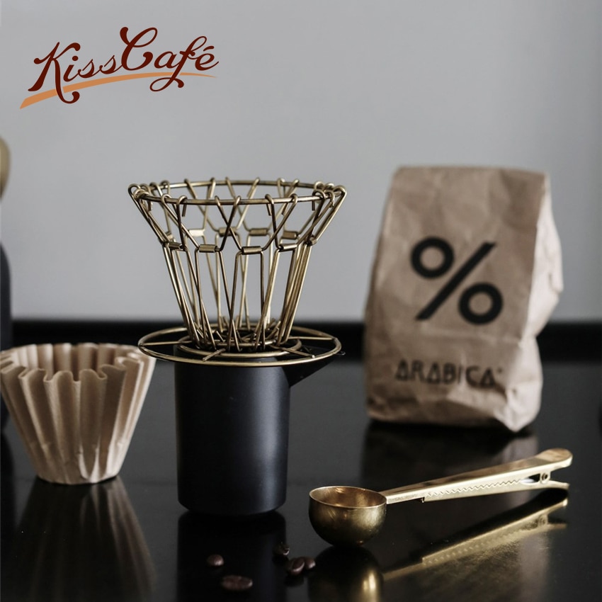 Metal Coffee Filter Hand Punch Coffee Filter Cup Reusable Folding V-shape Drip Funnel Filter Mug Tea Filter