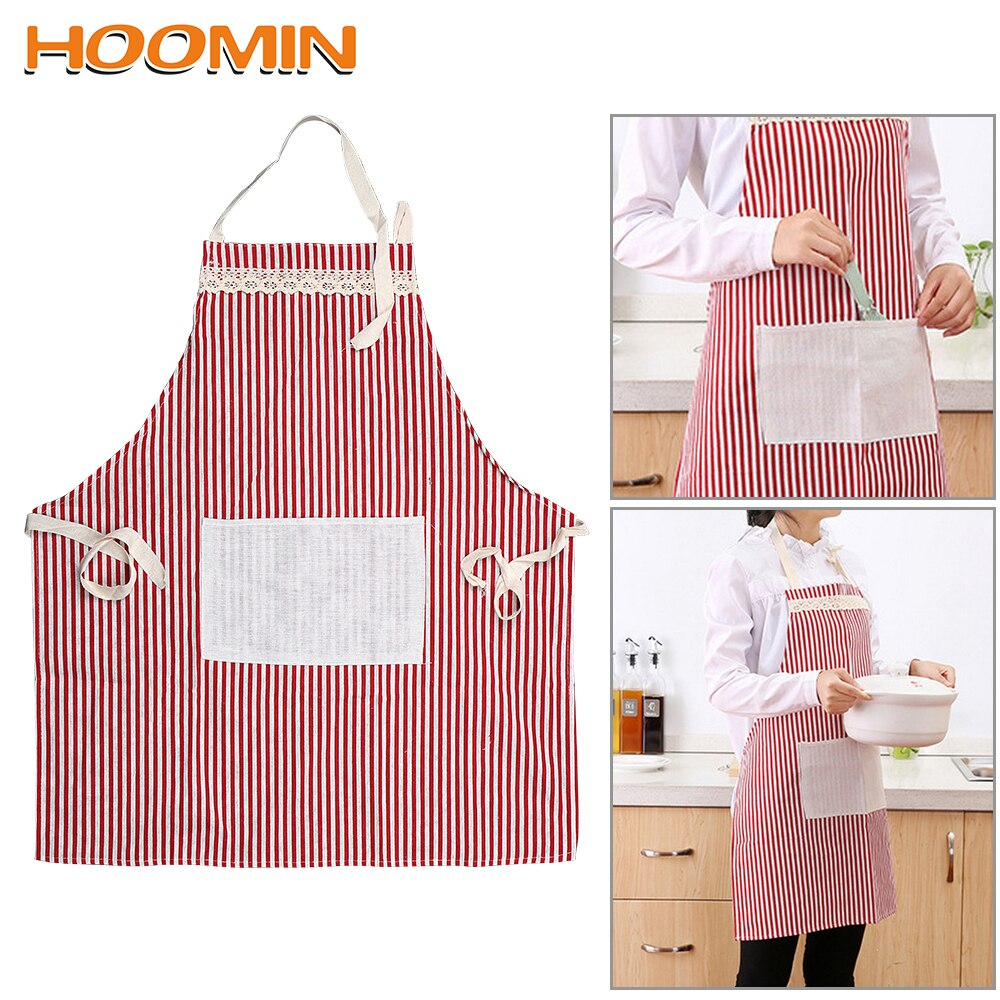 HOOMIN Kitchen Striped Adjustable Apron Cotton Cloth Pinafore Aprons Household Cleaning Tools For Home Restaurant Cooking