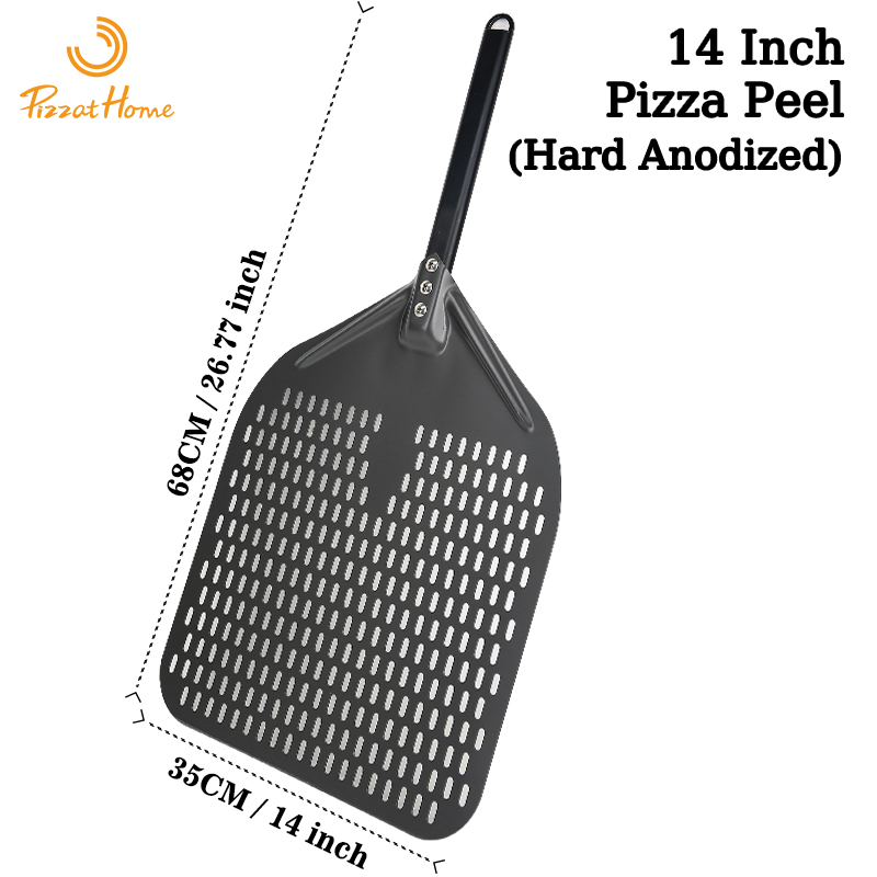 Juego de pala giratoria rectangular para Pizza, pelador de Pizza perforado anodizado duro de 12 ", paleta de cáscara de Pizza de aluminio, mango de silicona de 40cm de largo: Azul marino