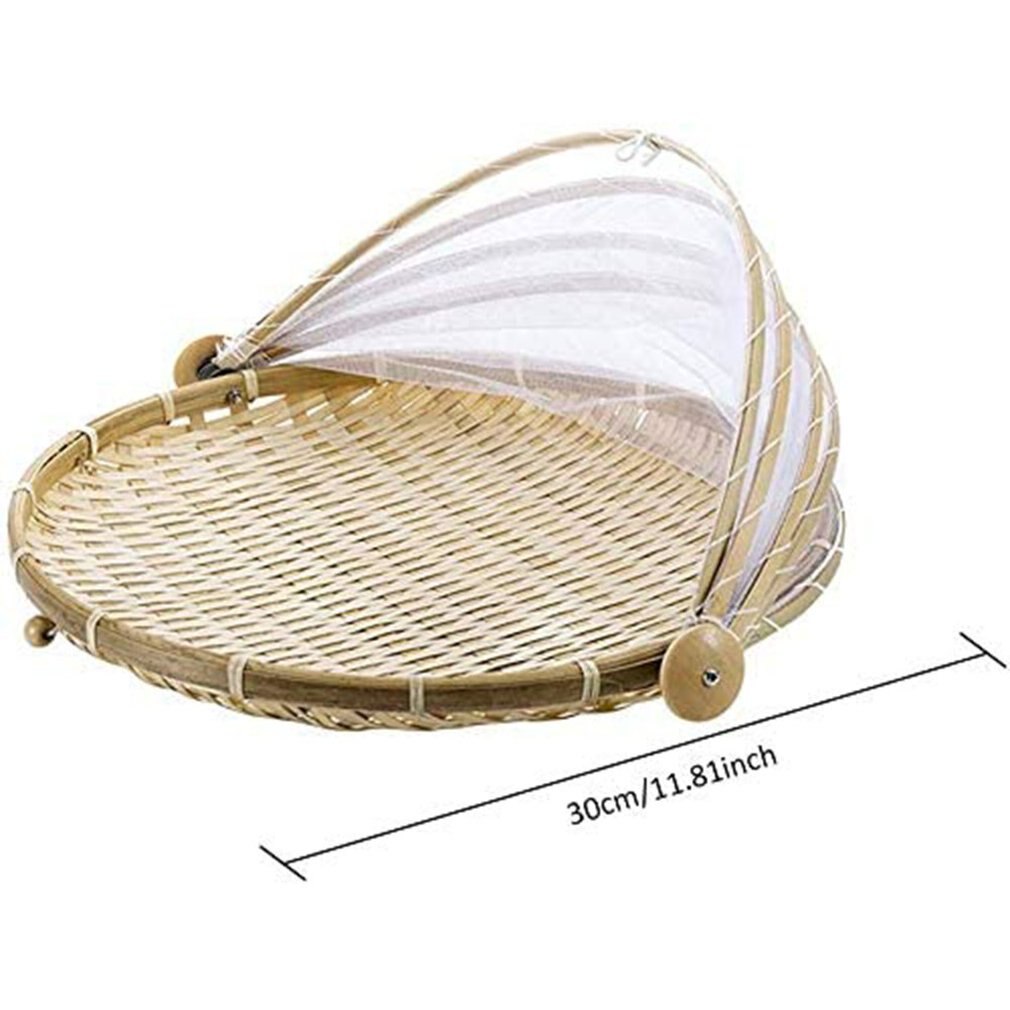 Anti-insect Dustproof Basket Fruit Vegetable Tray Mesh Drying Dustpan Handmade Bamboo Food Storage Basket Picnic basket