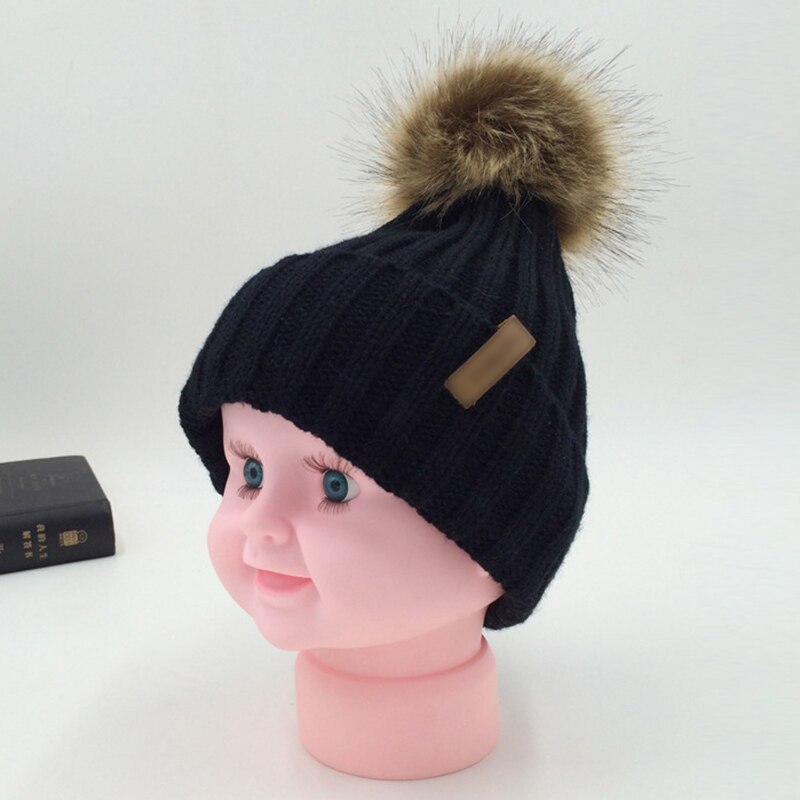 Ouder/kind dames mutsen warme winter pompom bont gebreide mutsen dames baby meisjes jongen bont pompom muts ski sneeuwmuts