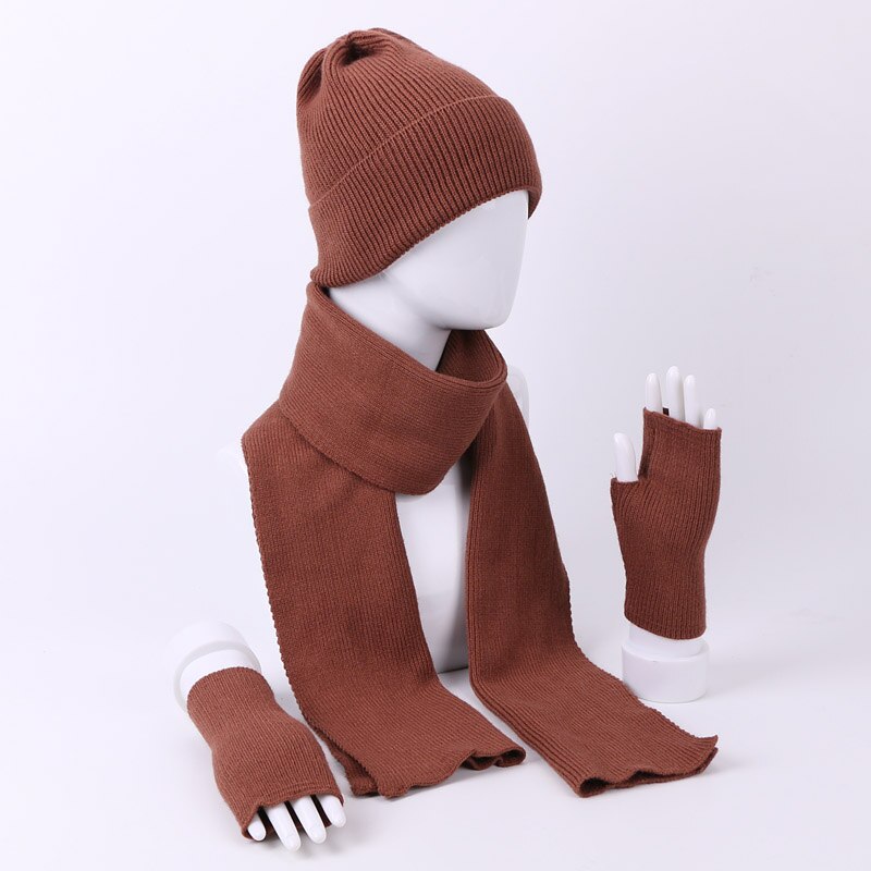 Kvinner vinter kanin hairr hansker skjerf lue tredelt sett kvinnelig strikk utendørs varm hatt caps skullies beanies sett: C