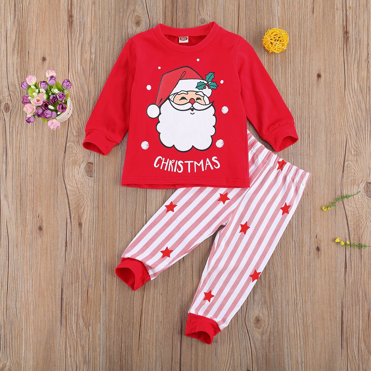 2 Pcs Kinderen Katoen Kerst Pyjama Set Claus Elanden Print Ronde Hals Lange Mouw Toevallige Trui Streep Ster Losse broek