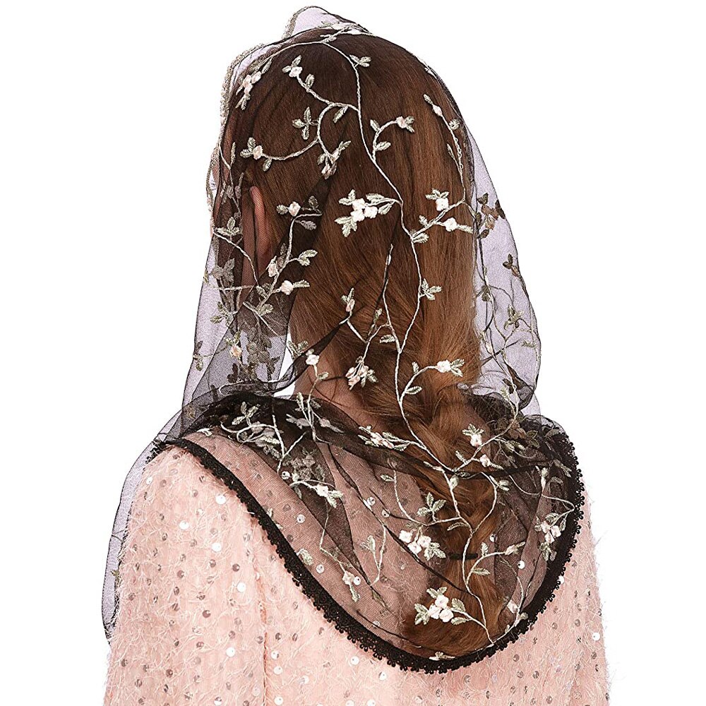 Velos de la Virgen para mujer, velo Infinity de Mantilla para mujer, masa latina, pequeño bordado Floral suave, pañuelo para cubrir la cabeza de encaje para novia