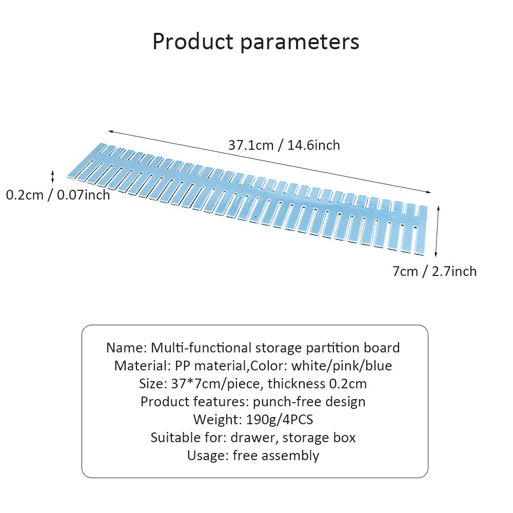 4PCS 37*7CM Drawer Divider Partition Storage Organizer DIY Grid Plastic Drawer Separator Underwear Socks Clapboard