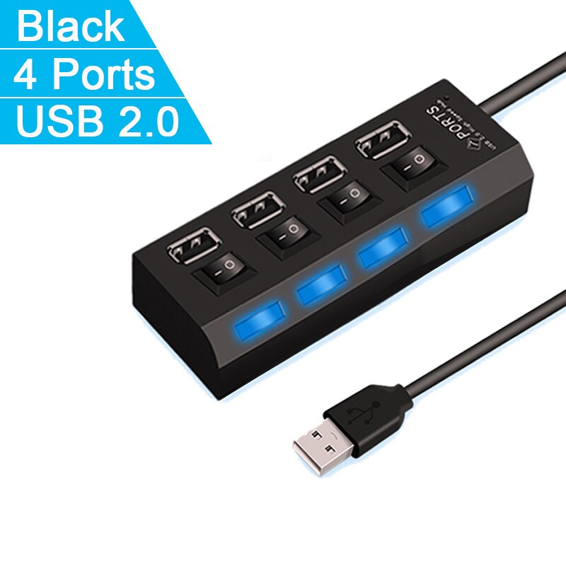 Usb-keskitin 3.0 moniporttinen usb-portti 3/4/7 porttia 2.0 keskitin usb nopea hab-sovitin usb-jakaja tietokoneelle tietokonetarvikkeet: 4 porttia 2.0 musta