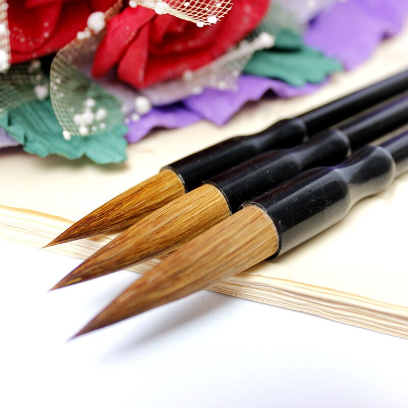 Wolf Haar Kalligrafie Pen 3 Stuks Chinese Traditionele Wezel Haar Borstel Pen Chinese Schilderen Reguliere Script Schrijven Borstel Set