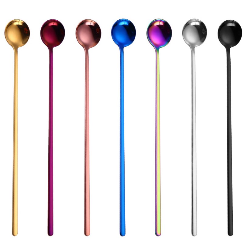 Coffee Tea Stirring Spoon Stainless Steel Dessert Bar Spoon Long Handle Milk Ice Cream Spoon Golden Tableware Household Utensils