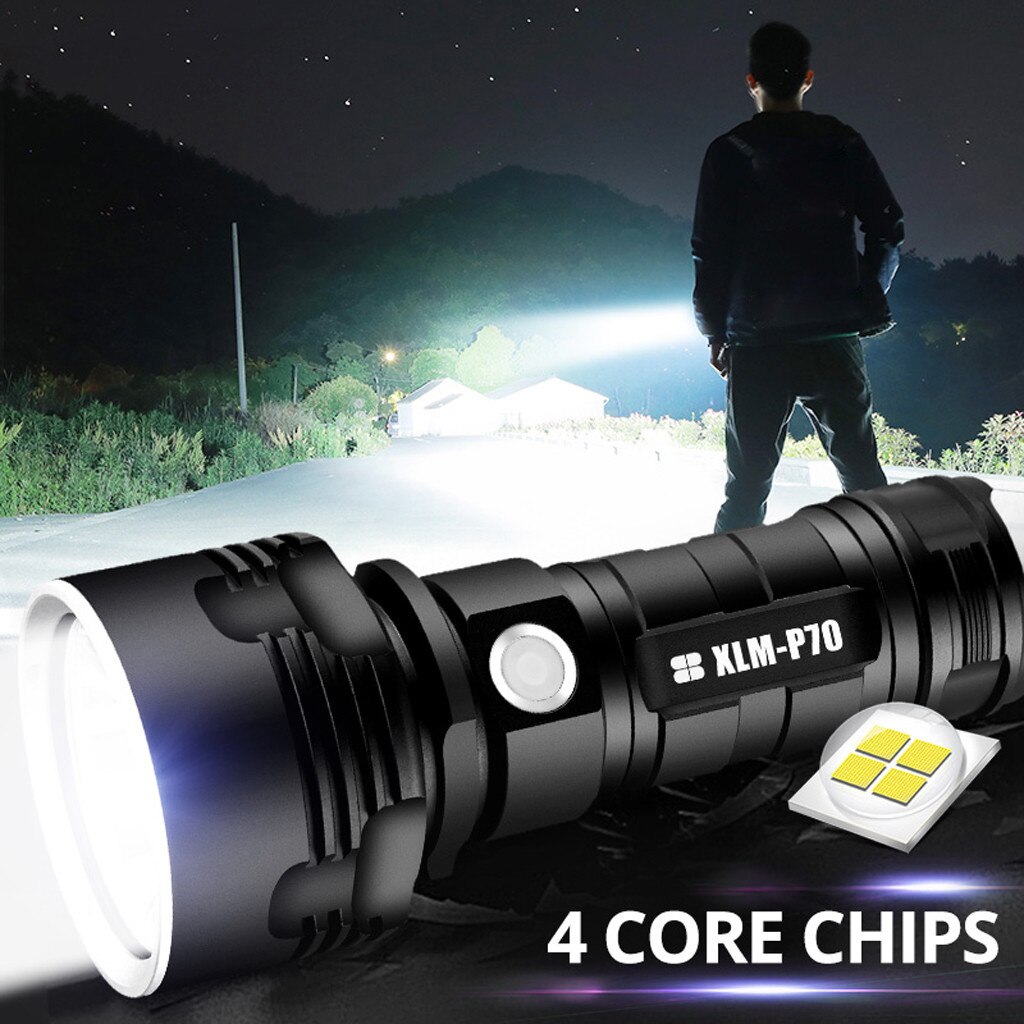 XLM-P70 Powerful LED Flashlight Torch USB Rechargeable Waterproof Lamp Ultra Bright 3 Lighting mode Adjustable focus torch