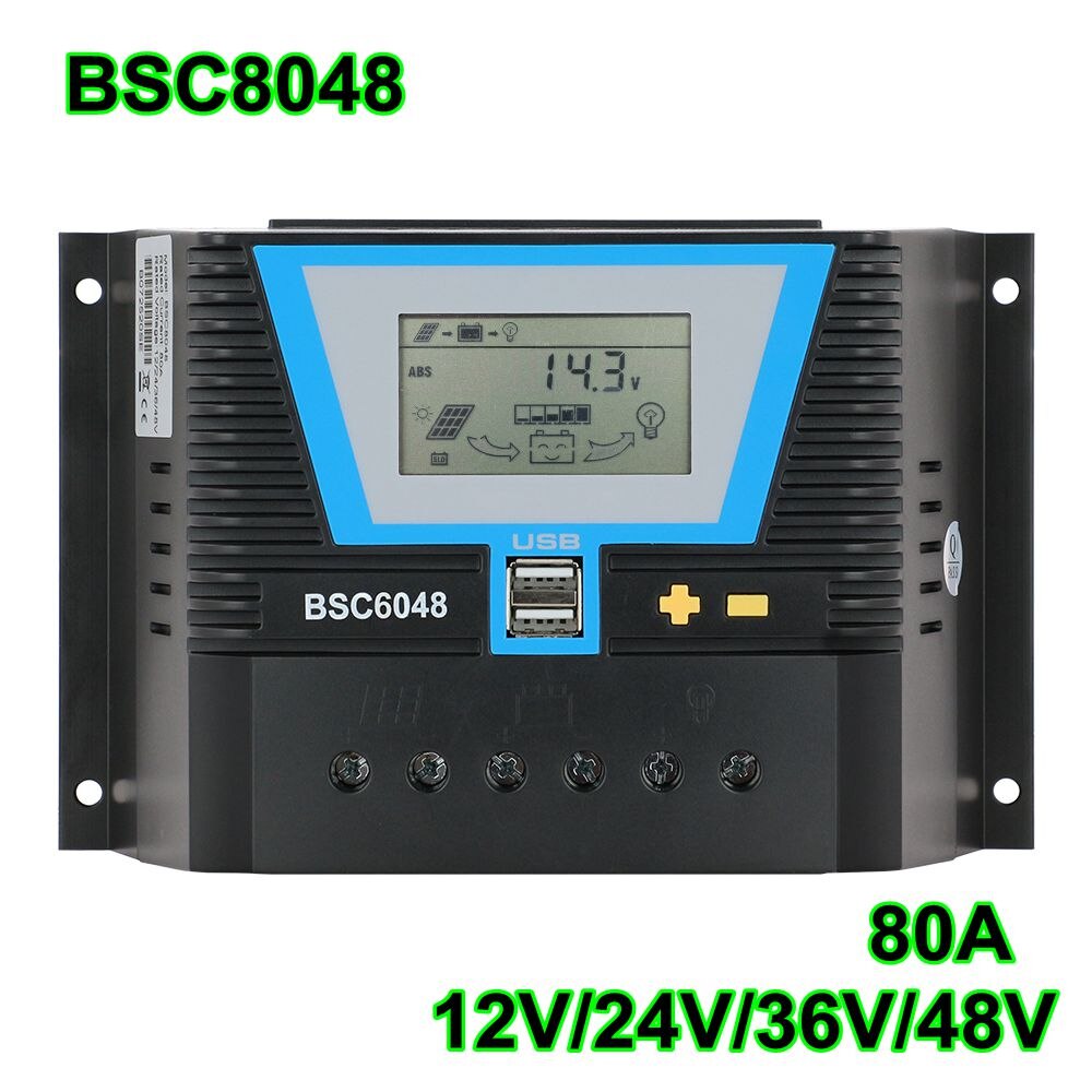 20A 30A 60A 80A PWM Solar Controller 12V 24V 36V 48V Backlight LCD Display Universal Solar Panel Charger System USB Controller