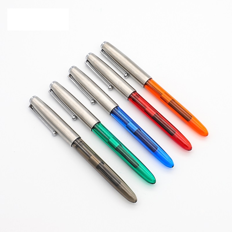 Jinhao Vision Fountain Pen, Steel Metal Cap, Nice Color Transparent Barrel, Fine Nib Office Finance School Student writing A6994