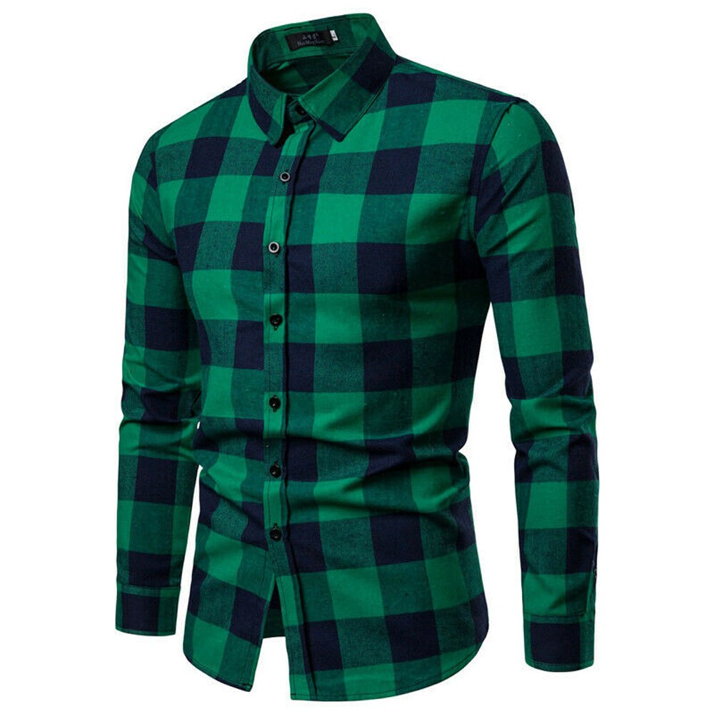 Meihuida forår herre plaid flannel skovhugger tartan ternet skjorte børstet bomuld fritidsskjorter streetwear