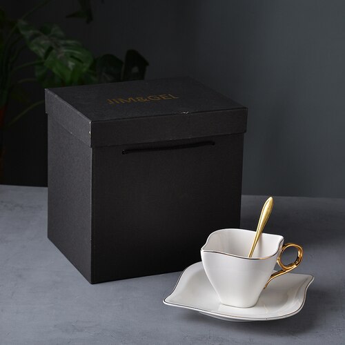 Scandinavische Stijl Keramische Kopje Thee Set Gebruiksvoorwerp Eenvoudige Moderne Witte Bruiloft Koffie Mate Cup Set Royal Gold Velg Xicaras Drinkware EB50BD: white gift set