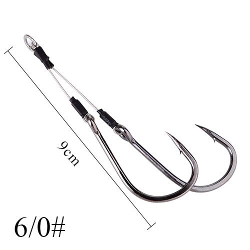 FISH KING 100/120/150Lbs Metal Jig Double Hook High Carbon Steel 5/0#-12/0# Assist Hooks With Line Fishing Hook: size 6-0
