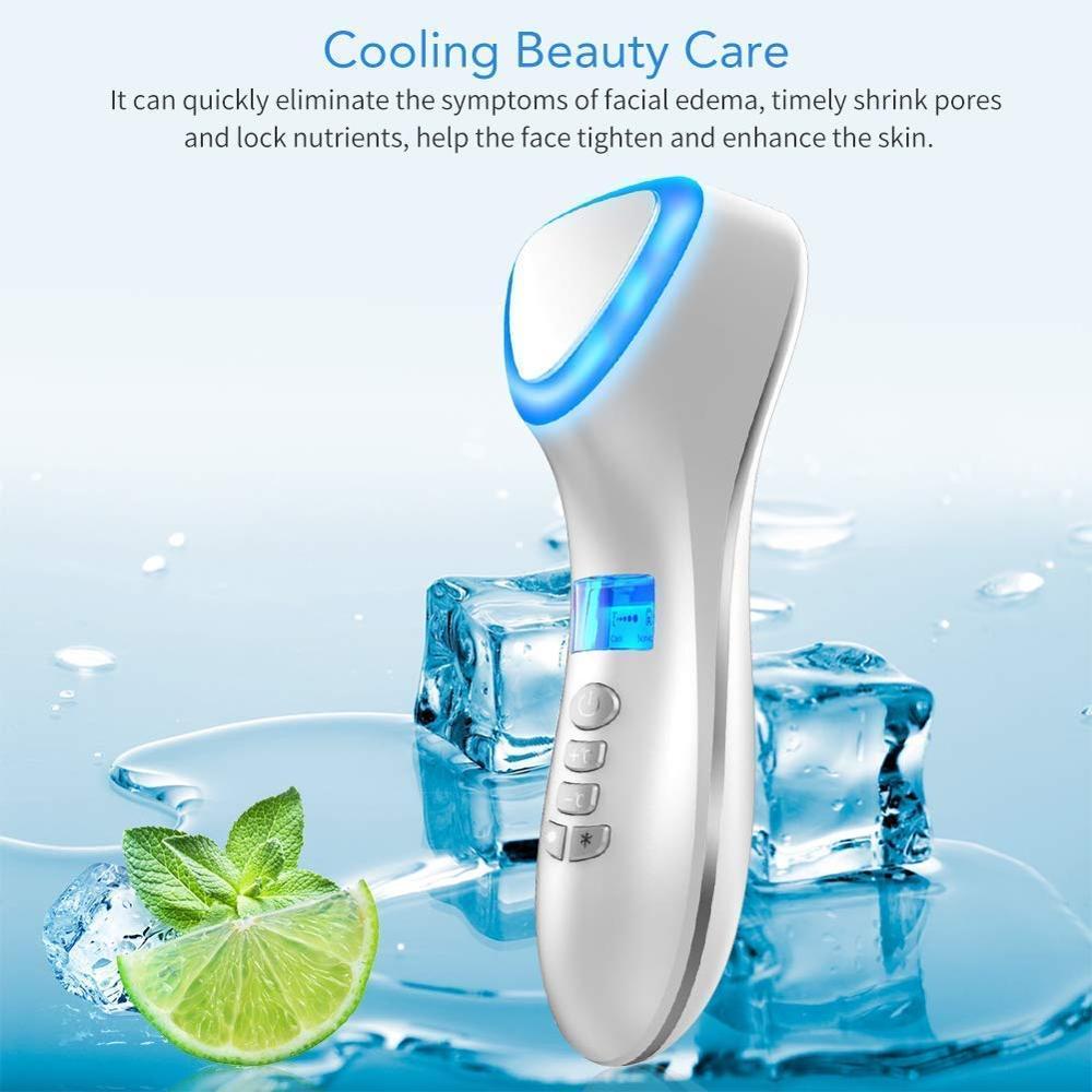 Beauty Instrument LED Cold Skin Care Device Massager Ultrasonic Cryotherapy Facial Vibration Red Blue Light Ion Massager