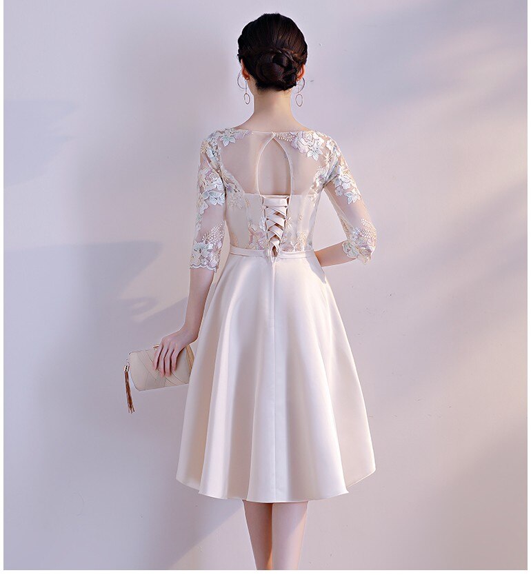 Vestidos de con mangas para damas de honor de satén color champán para adolescentes vestidos de dama de honor para mujeres para boda debajo de 100 H4270