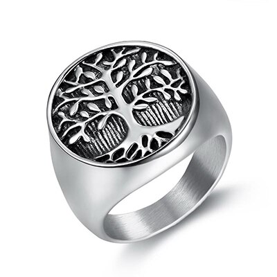 CFBulongs Beier Viking ring 316l Stainless Steel nose viking life Tree Amulet stylish Odin scandinavian Men Ring Jewely: 9 / Silver