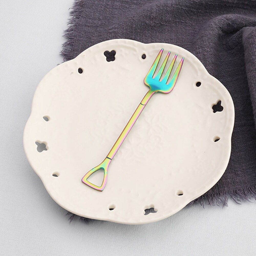 Kitchen Stainless Steel Dessert Shovel Spoon and Fork Picnic Travel Cute Ice Cream Spoon Fruit Fork Set: Fork(multicolor )