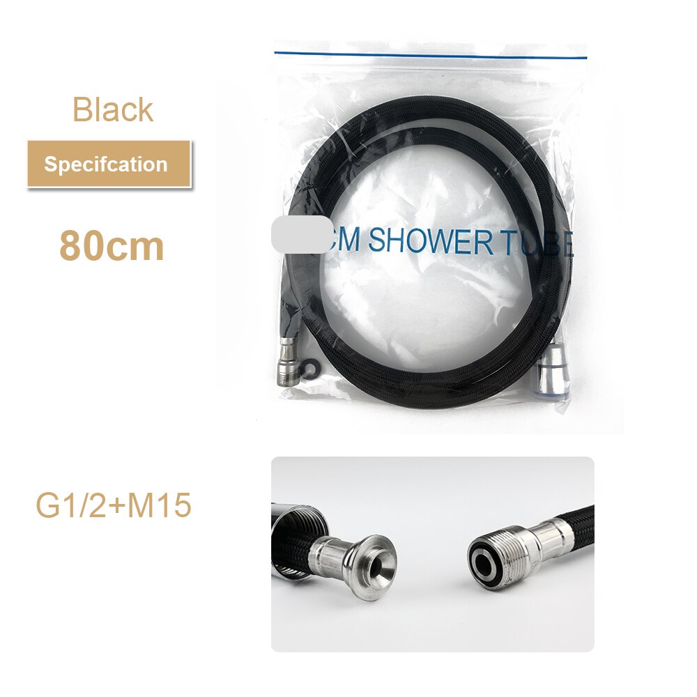 Universal G1/2 M15*1 Pull Out Kitchen Faucet Hose 80cm-150cm Nylon Braided Flexible Water Hose Black Gray Plumbing Spinning Tube: M15  Black 80cm