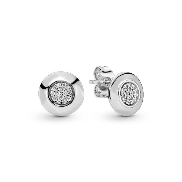 Clair CZ Signature forme ronde boucles d'oreilles pour femmes 925 boucles d'oreilles en argent Sterling bijoux femme classique boucles d'oreilles: WHITE