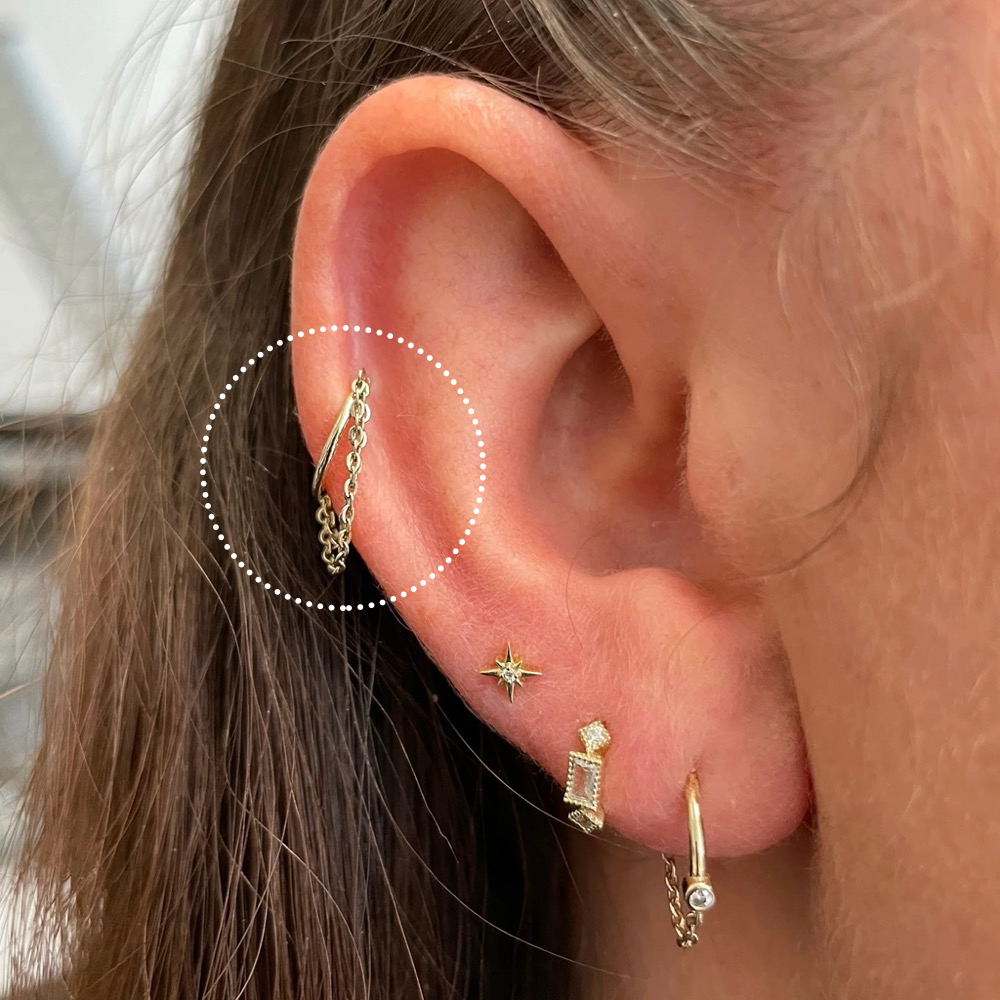 Piercing de oreja Y2k para mujer, pendientes de hélice Daith Snug para mujer, anillo de tabique Tragus Clicker de cartílago con cadena, de joyería INS, 1PC