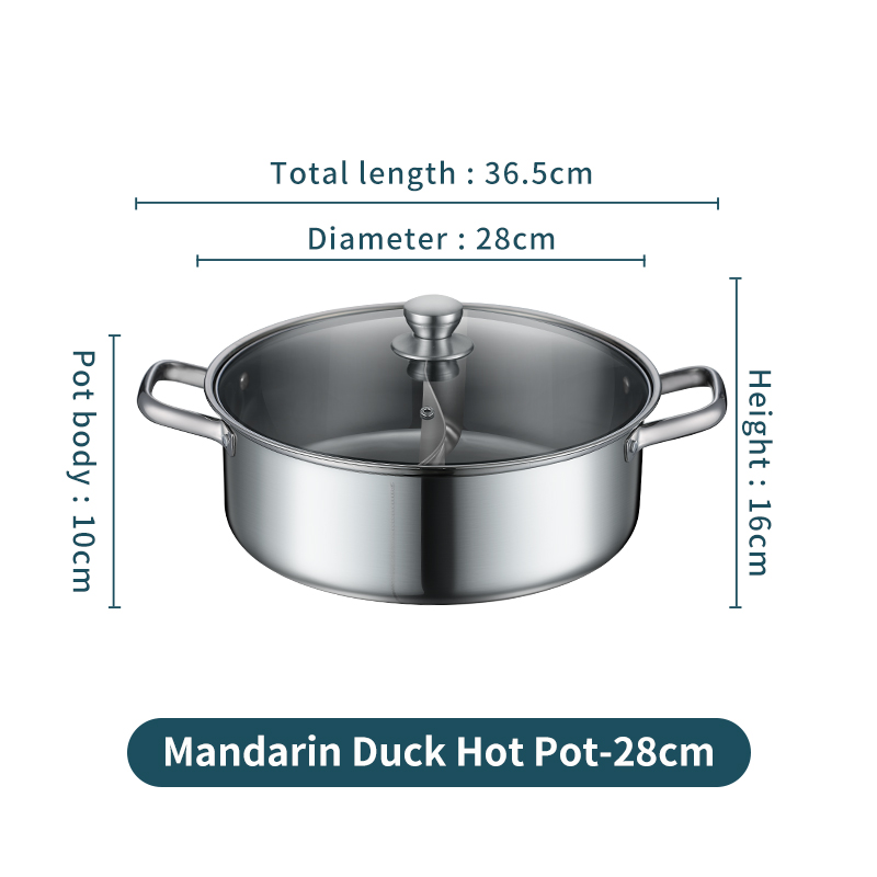 WORTHBUY Chinese Pot Met Deksel Soeplepel 18/8 Rvs Koken Pot Dubbele Smaak Pot Keuken Kookgerei: With interval 28cm