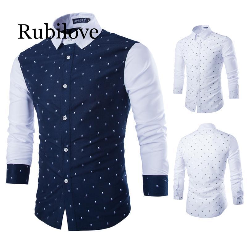 Herre skjorter med lange ærmer plus størrelse bomuld kranie prints casual slim fit sommertøj skjorter til mandlige tøj m -2xl