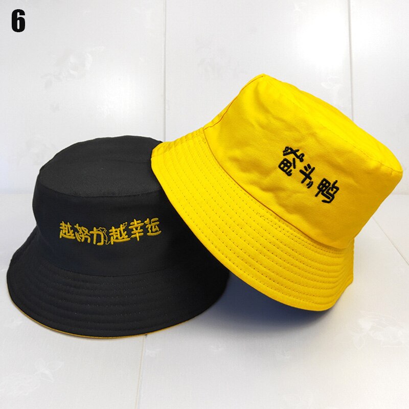 Hoed zomer student dubbelzijdige pet vissershoed chinese borduurwerk zonnehoeden opvouwbaar katoen: 6