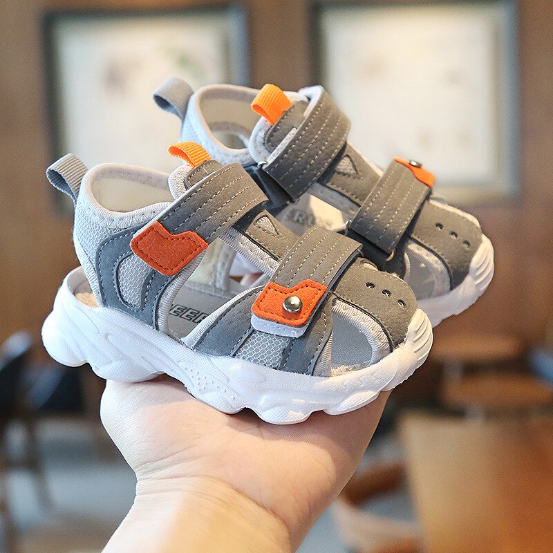 Summer baby sandals for girls boys soft bottom cloth toddler shoes children casual shoes little kids beach sandals: Gray / 22 ( Insole 13.5cm )