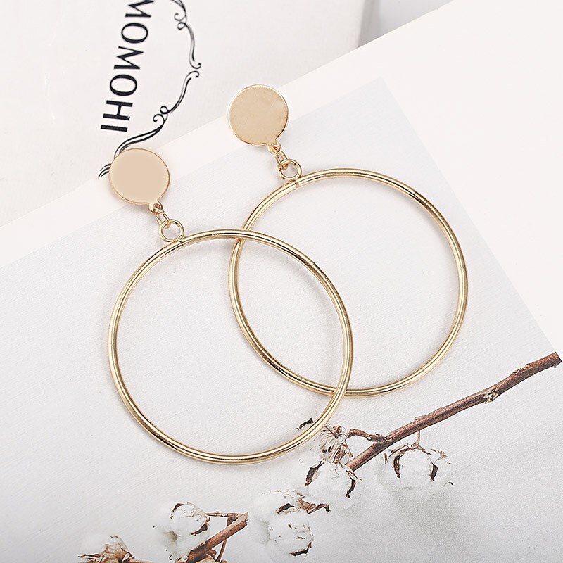 Geométrico grande redondo hoop brincos para as mulheres simples na moda ouro prata cor brincos acessórios festa jóias namorada presente