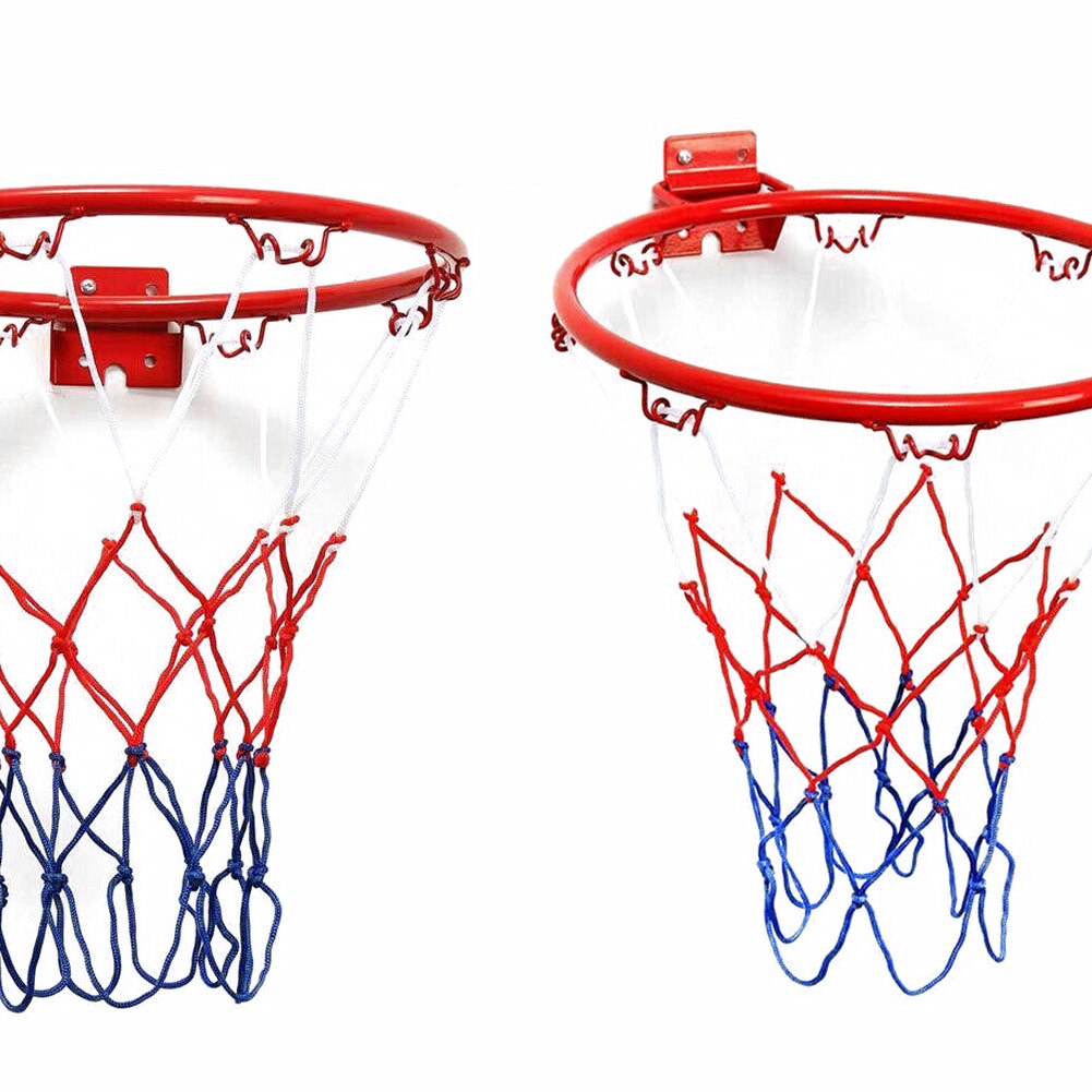 32cm veggmontert basketballbøyle netting metall felg hengende kurv basket-ball vegg m/ skruer innendørs utendørs sport