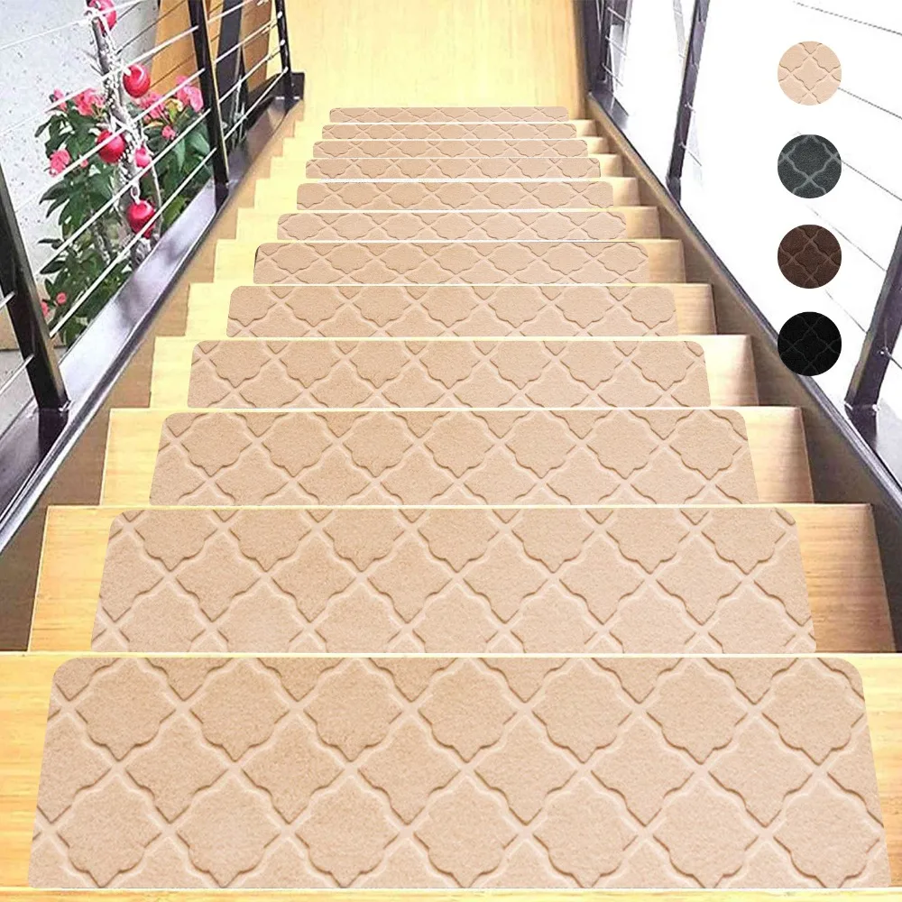 Self-adhesive Staircase Mat Non-Slip Safety Stair Tread Carpet Mat Soft Stripe Protection Cover Pads Home Decor: Pink