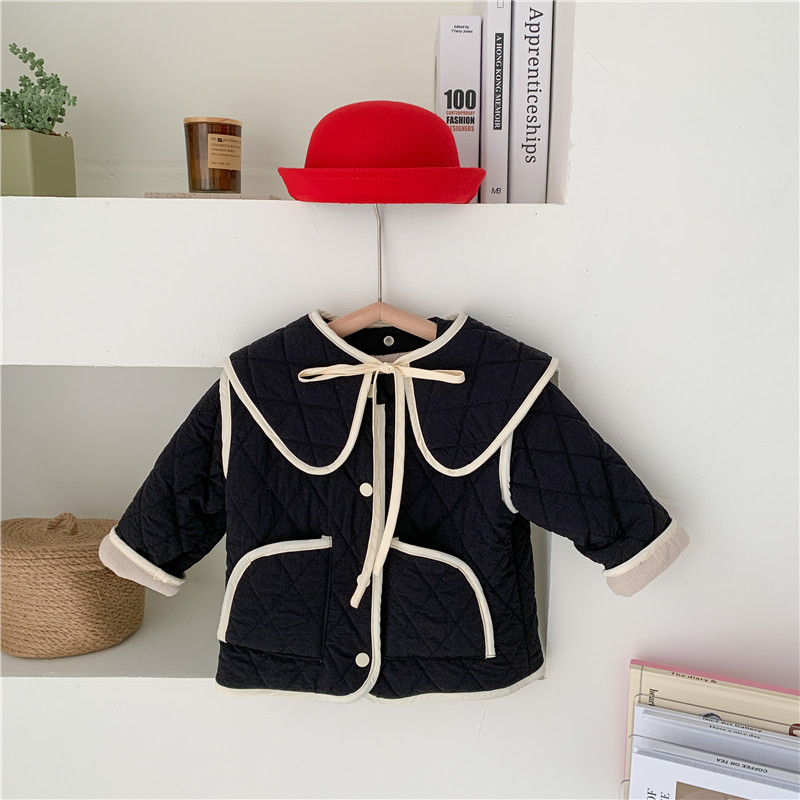 Koreaanse Stijl Baby Meisjes Dikker Warme Bovenkleding Winter Peuters Kinderen Katoen Gewatteerde Jassen Kinderen Kleding: Black / 6T