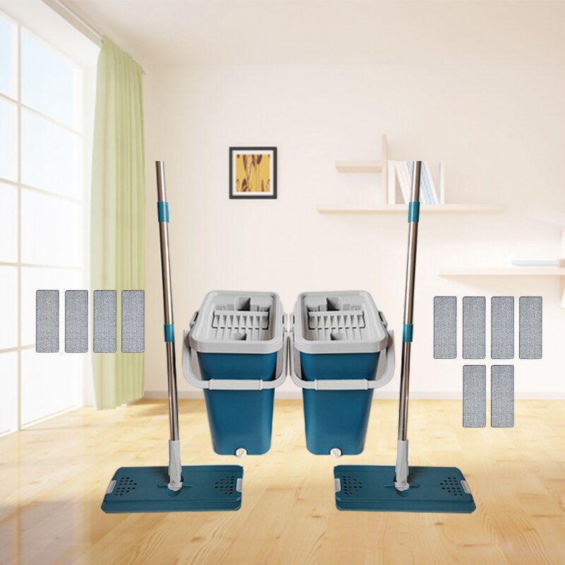 Squeeze Vad avec seau Vadrouille mains libres avec tampons en microfibre Rotation 360 Vadrouilles humides et sèches Cuisine et maison Outils de nettoyage à plat