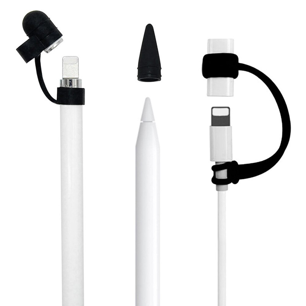 Voor Ipad Pro Apple Potlood Anti-Verloren Cap Houder Nib Cover Stofdicht Voor Kabel Adapter Tether Kit lichtgewicht Siliconen 3 In 1