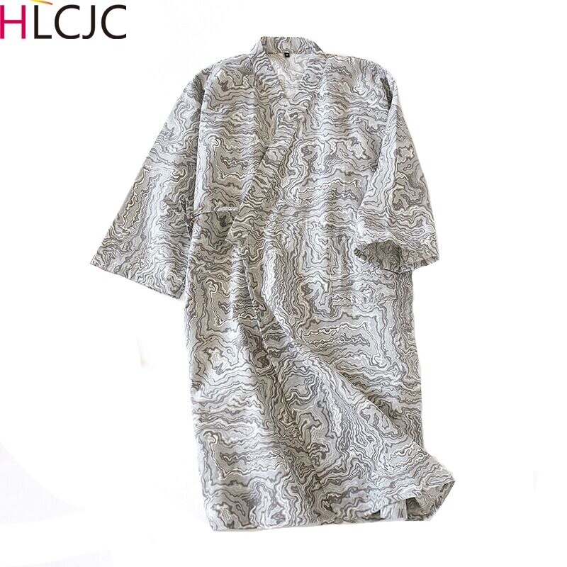 Menns bomullsgasbind kappe løs tynn stil badekåpe japansk kimono nattøy herre retro kapper v-hals pyjamas mannlig badekåpe