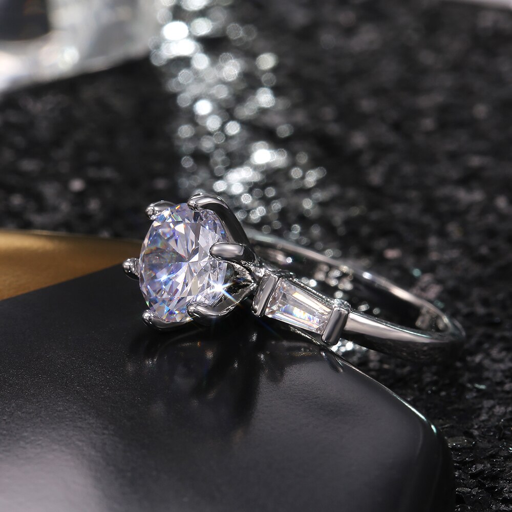 Huitan – bague de mariage en pierre de Zircon à Six griffes pour femme, bijou de luxe, classique, Super brillant, zircone cubique, AAAAA