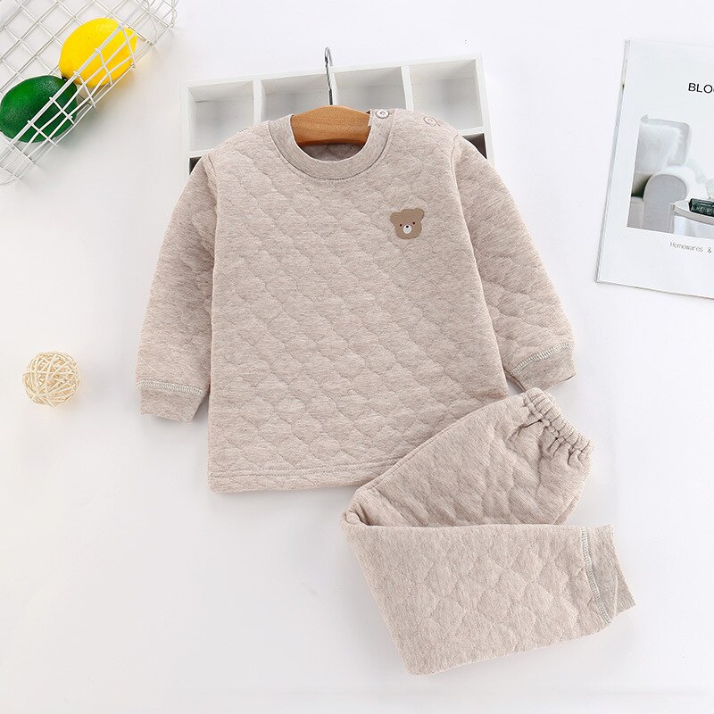 Ensemble de haut et pantalon de pyjama pour enfant rembourré en coton,vêtement à 3 couches, épais pour garder les petits au , unisexe,: Coffee / 12M