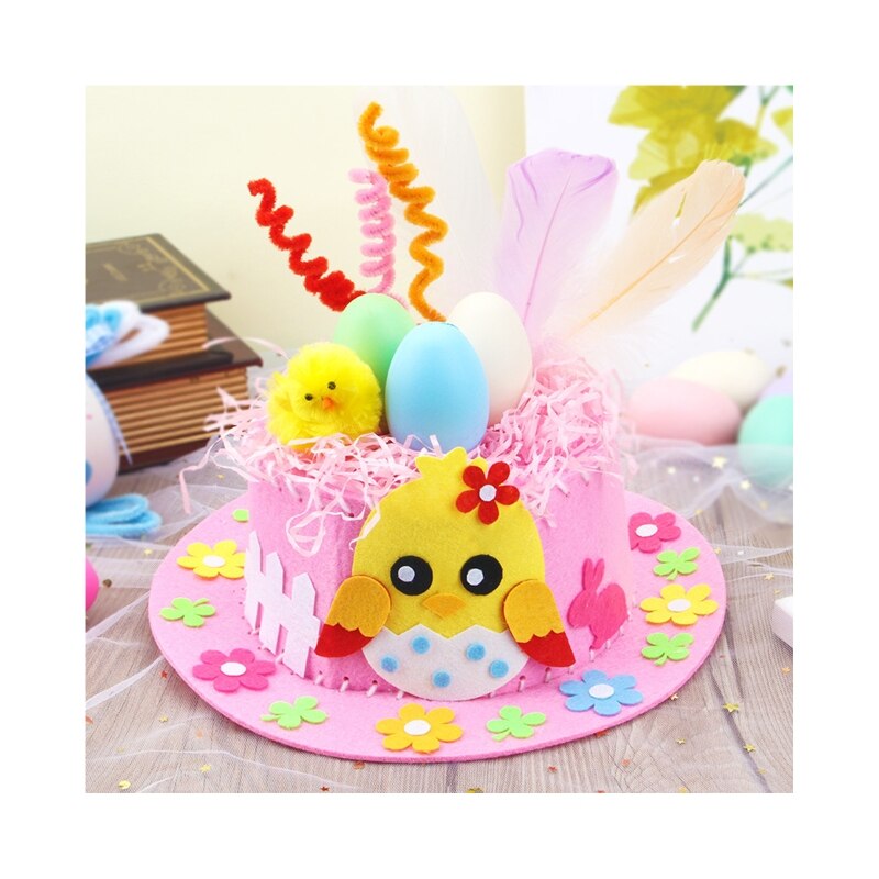 Children DIY Easter Non Woven Fabric Hat Kit Bunny Egg Material Kit Handmade Crafts for Kid Cartoon Party Y5GB