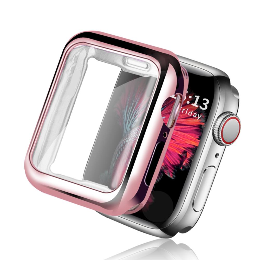 360 slankt urcover til apple watch case serie 5 4 3 2 1 42mm 38mm blød klar tpu skærmbeskytter til iwatch 44mm 40mm: Lyserødt guld / Serie 123 38mm