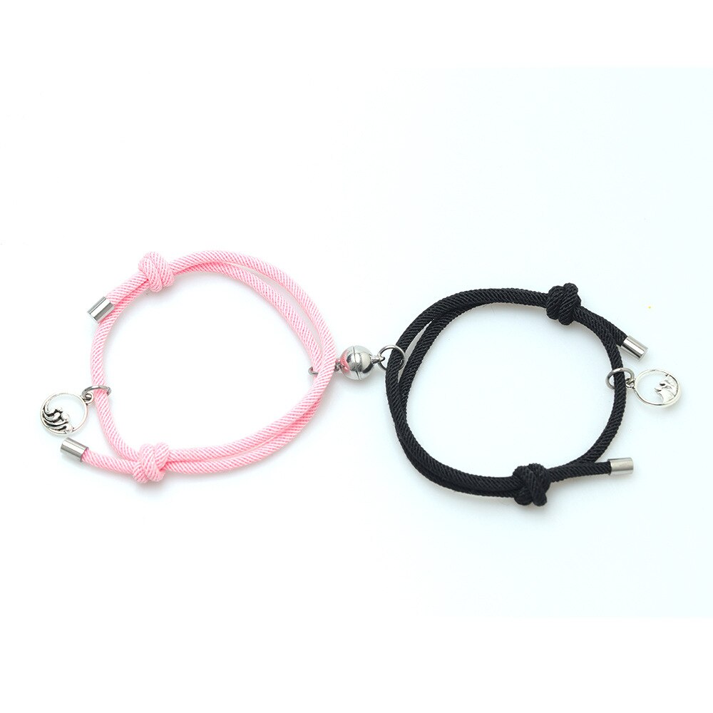 2pcs\Set Stainless Steel Couple Bracelet Friendship Charms Rope Jewelry A Pair of Magnet Ball Hand Men and Women: 10