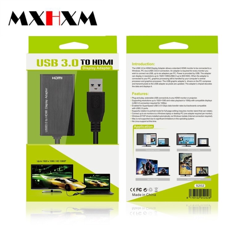 MXHXM Computer Laptop USB3.0 to HDMI HD Converter External USB Graphics Card