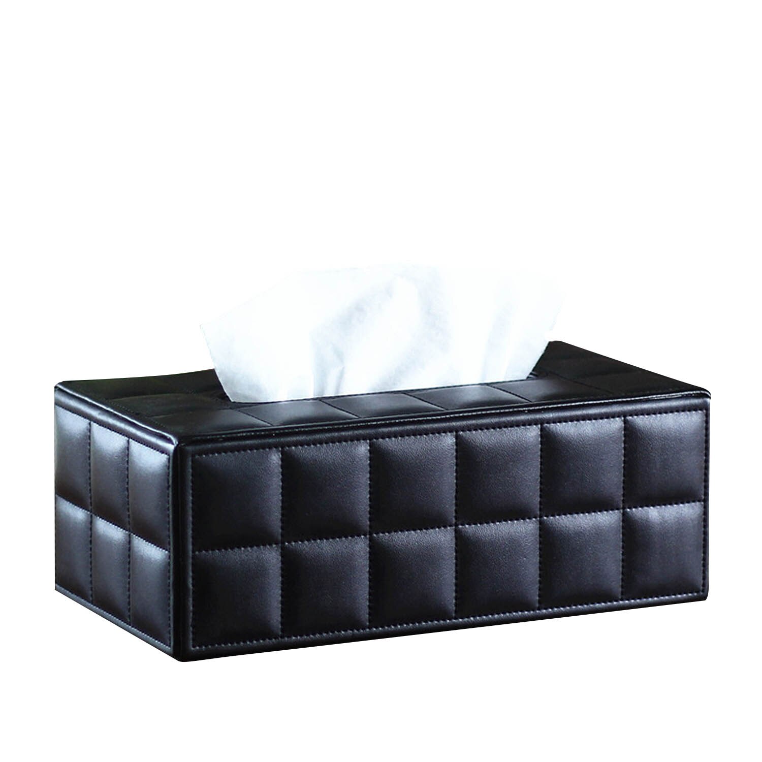 Behogar ansigtsvævsdæksel pu læder hotel bil rektangel container håndklæde serviet serviet taskeholder hjemmekontorartikler: Sort